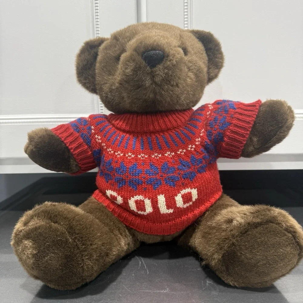 Vtg. Polo Ralph Lauren Brown Plush Teddy Bear 15in. Red Fair Isle Sweater 2000